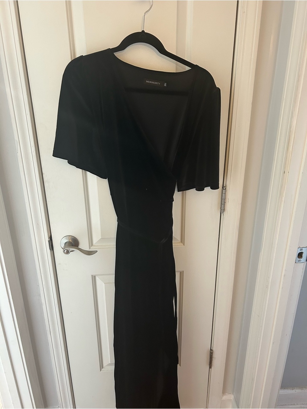 Massimo Dutti Black Maxi Wrap Dress with Flutter Sleeves
